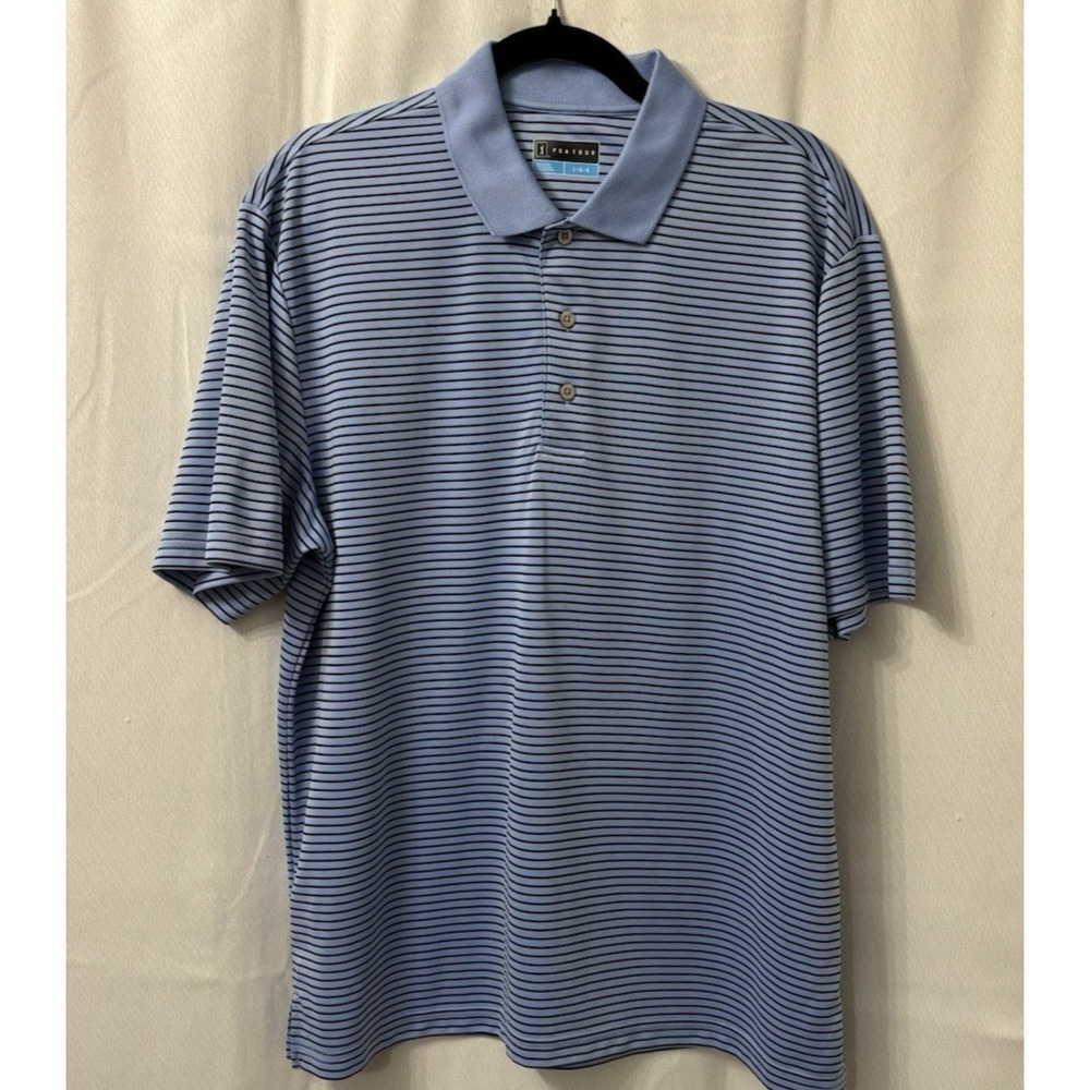 PGA Tour golf Polo Shirt Size L‎ Striped polyester short sleeve
